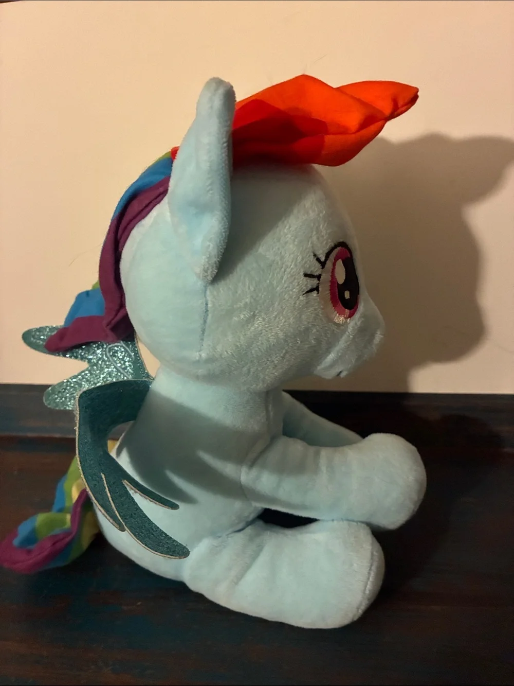 Rainbow Dash My Little Pony Plush Blue w/Rainbow Mane glittering wings seated